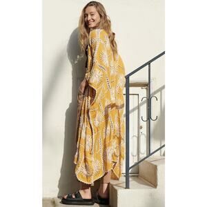 Momo New York yellow handmade floral duster kimono